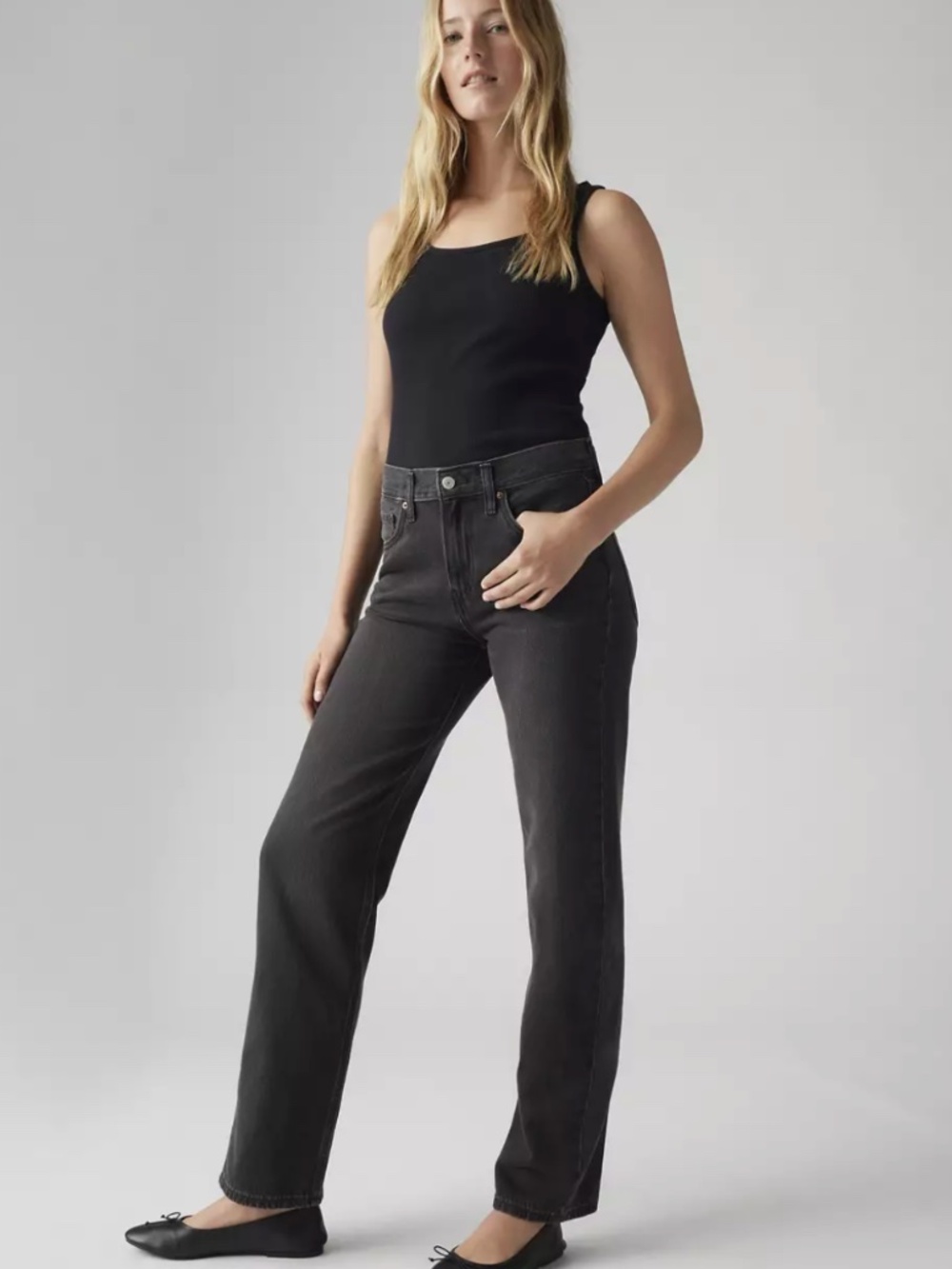 Levi's 90's Low Pro Classic Straight Leg Jeans Denim in Washed Black Size 26